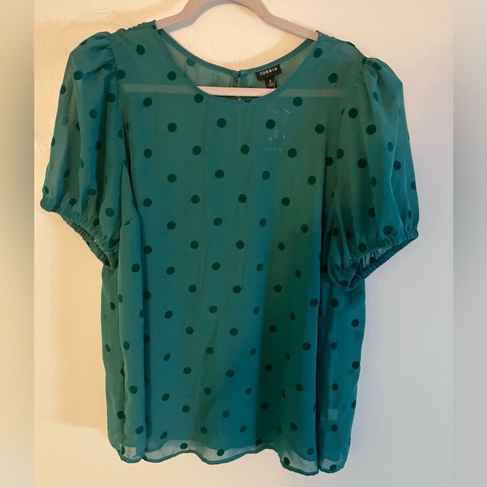 NWT, Torrid, Teal Blouse, Poka-Dot, 2X